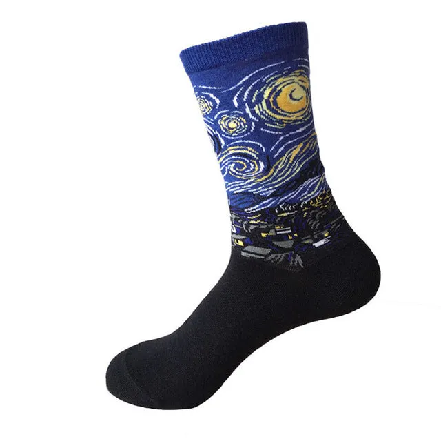 2017 High Quality Fashion Retro Women Men Painting Mona Lisa Art Socks Novelty Starry Night Comfortable Breathable Funny Socks