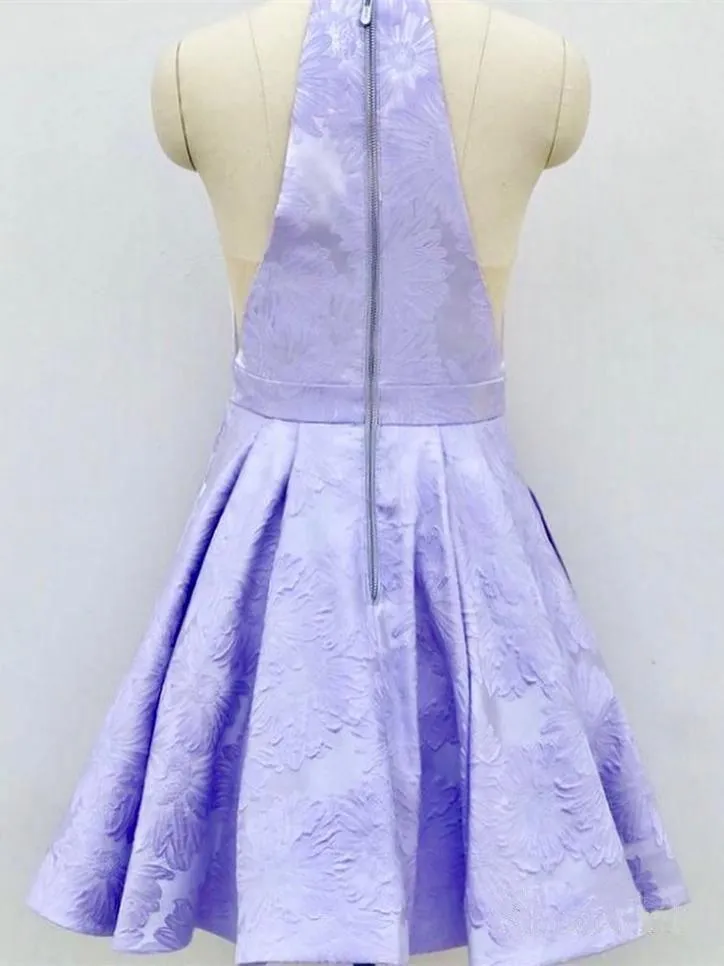 A-Line Crew Above-Knee Lilac Satin Homecoming Dress with Pockets  PD271