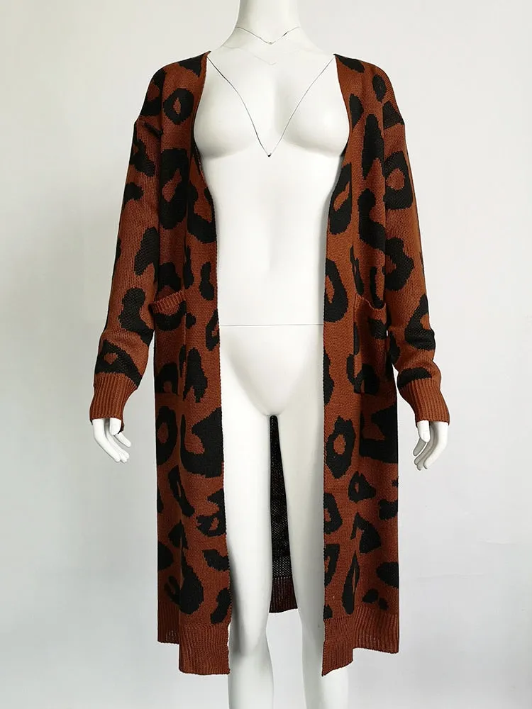 Animal Print Long Maxi Cardigan Sweater