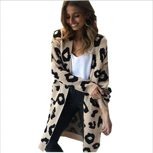 Animal Print Long Maxi Cardigan Sweater