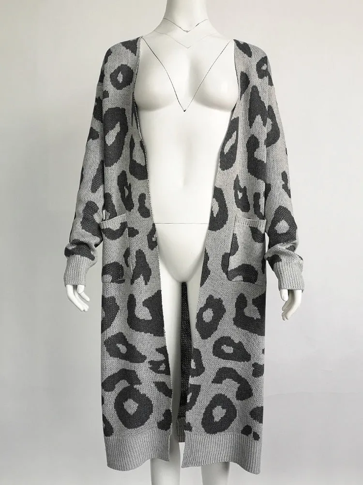 Animal Print Long Maxi Cardigan Sweater