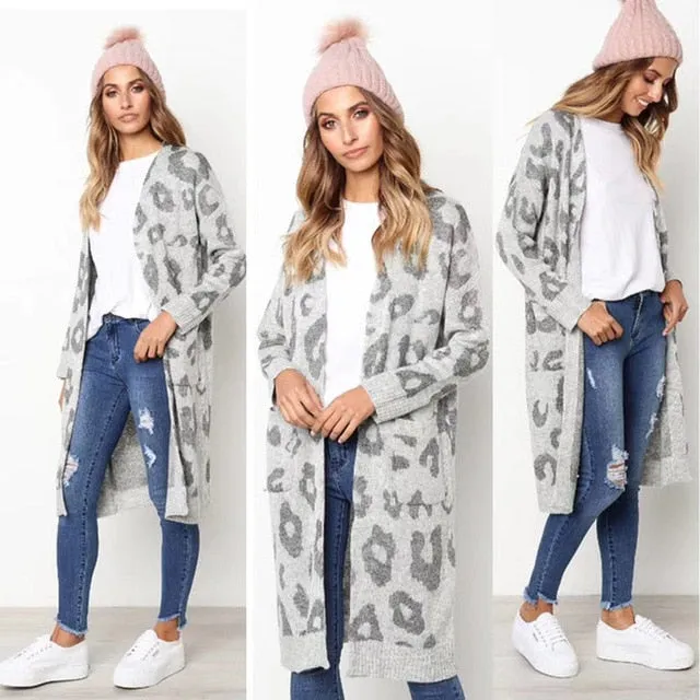 Animal Print Long Maxi Cardigan Sweater