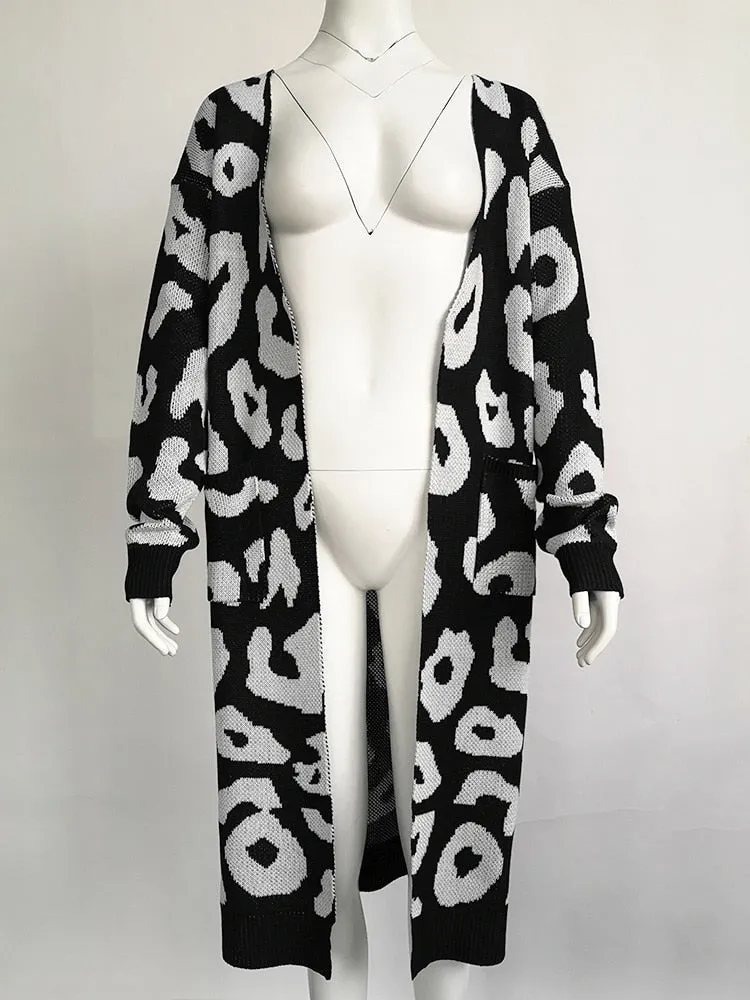 Animal Print Long Maxi Cardigan Sweater