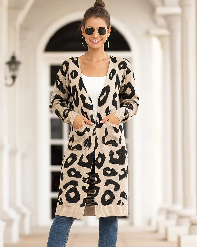 Animal Print Long Maxi Cardigan Sweater