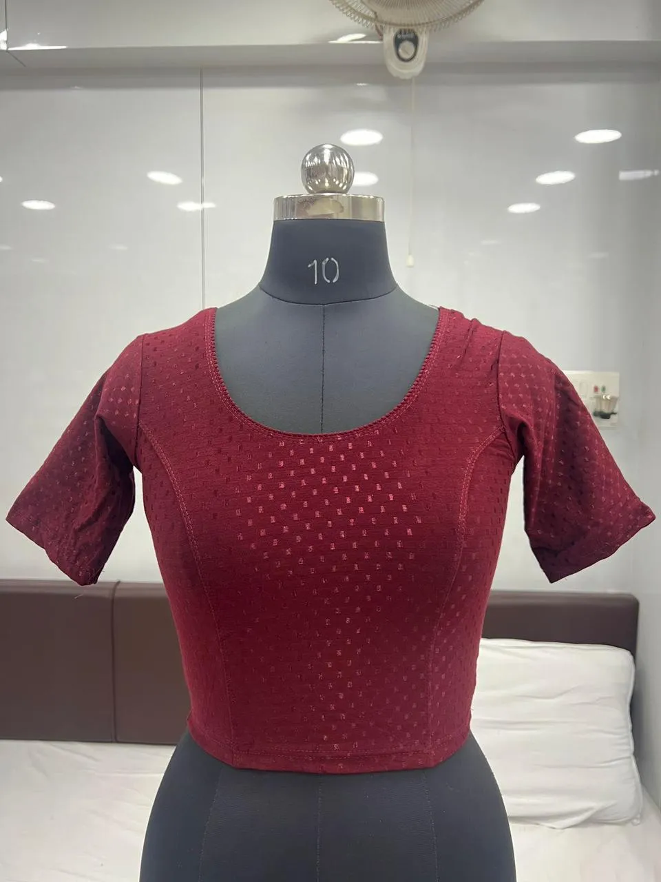 Attractive Maroon Color Cotton Dobby Stretchable Ready To Wear Blouse For Women