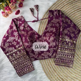 Attractive Wine Color Embroidery Work Readymade Blouse For Women