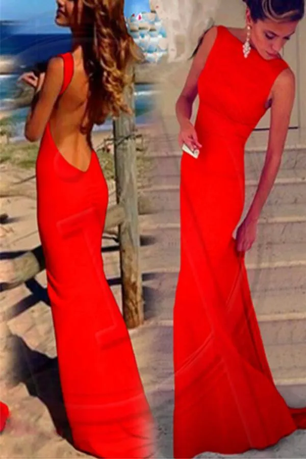 Backless Sheath Chiffon Long Prom Dresses Evening Dresses  PG 234