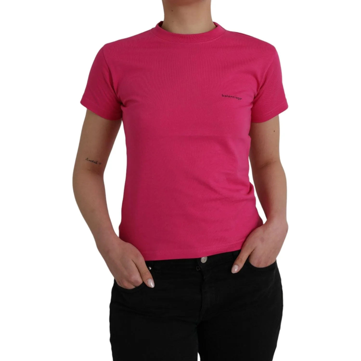 Balenciaga Pink Cotton Crew Neck Short Sleeves Tee Top T-shirt