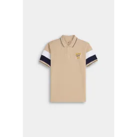 Beige Contrast Sleeves Polo