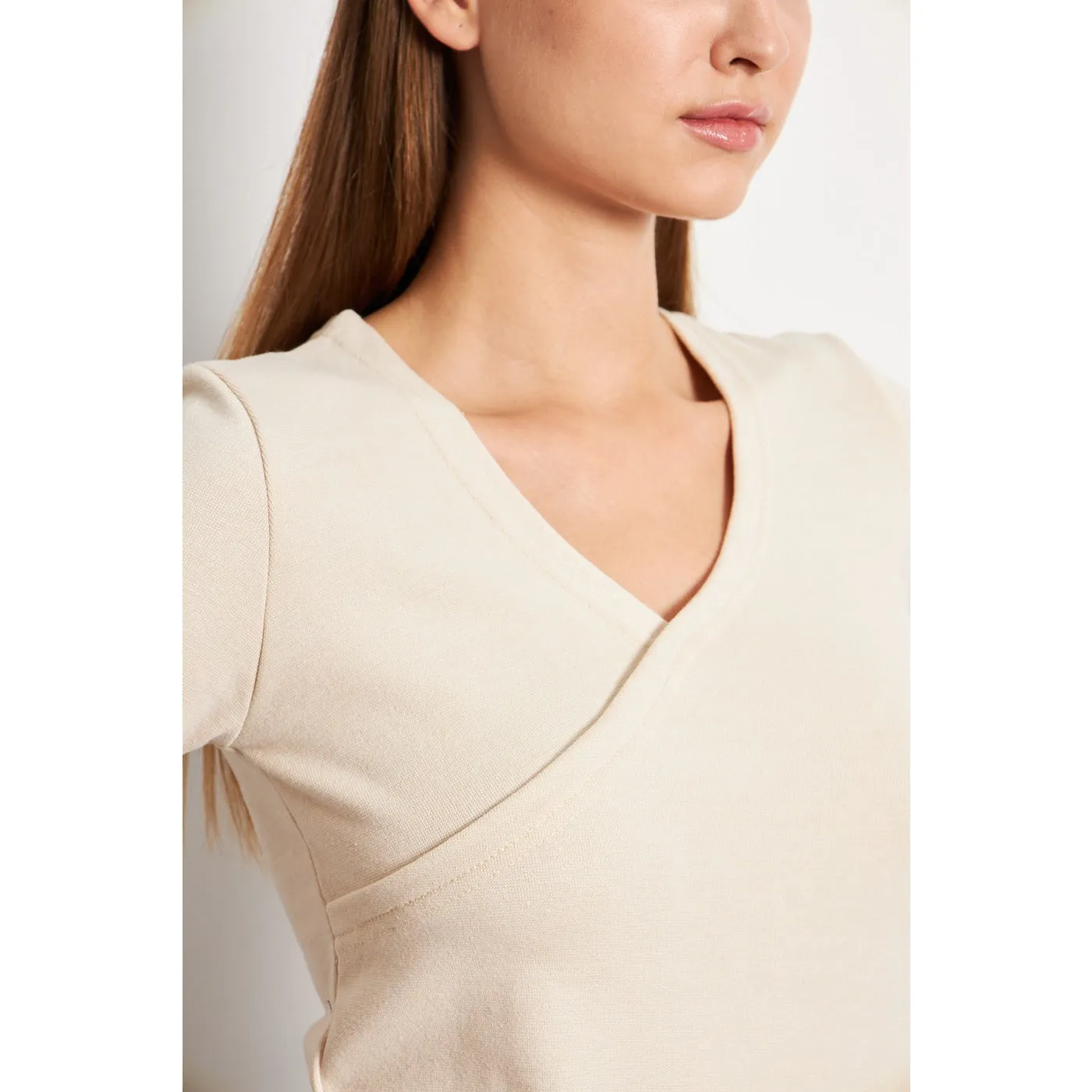 Beige Double Breasted Knit Top