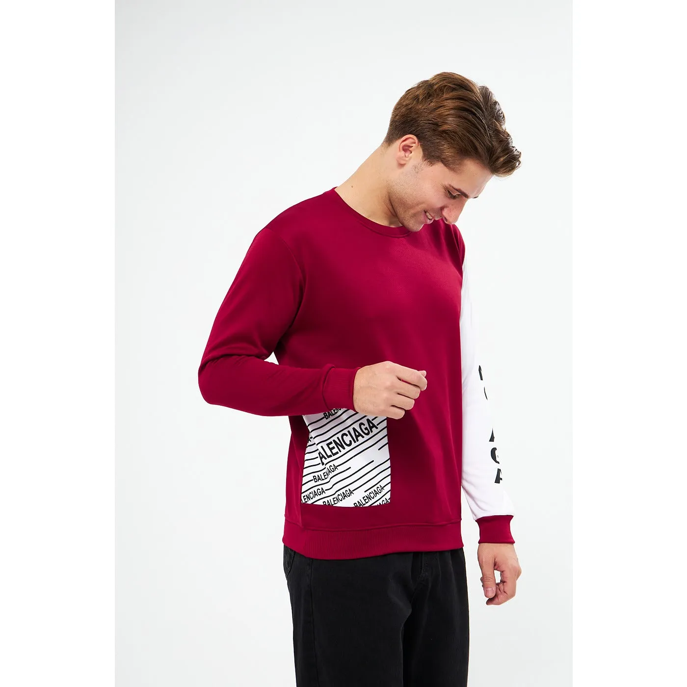 BGA Burgundy Sleeves Contrast Sweatshirt