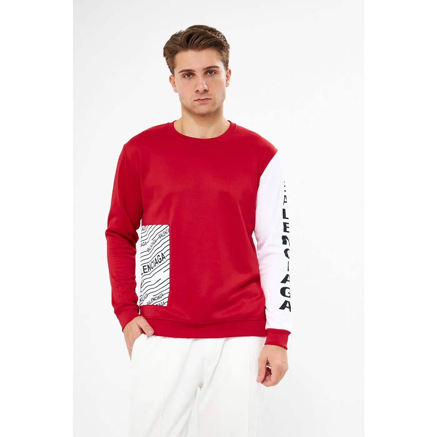 BGA Red Sleeves Contrast Sweatshirt