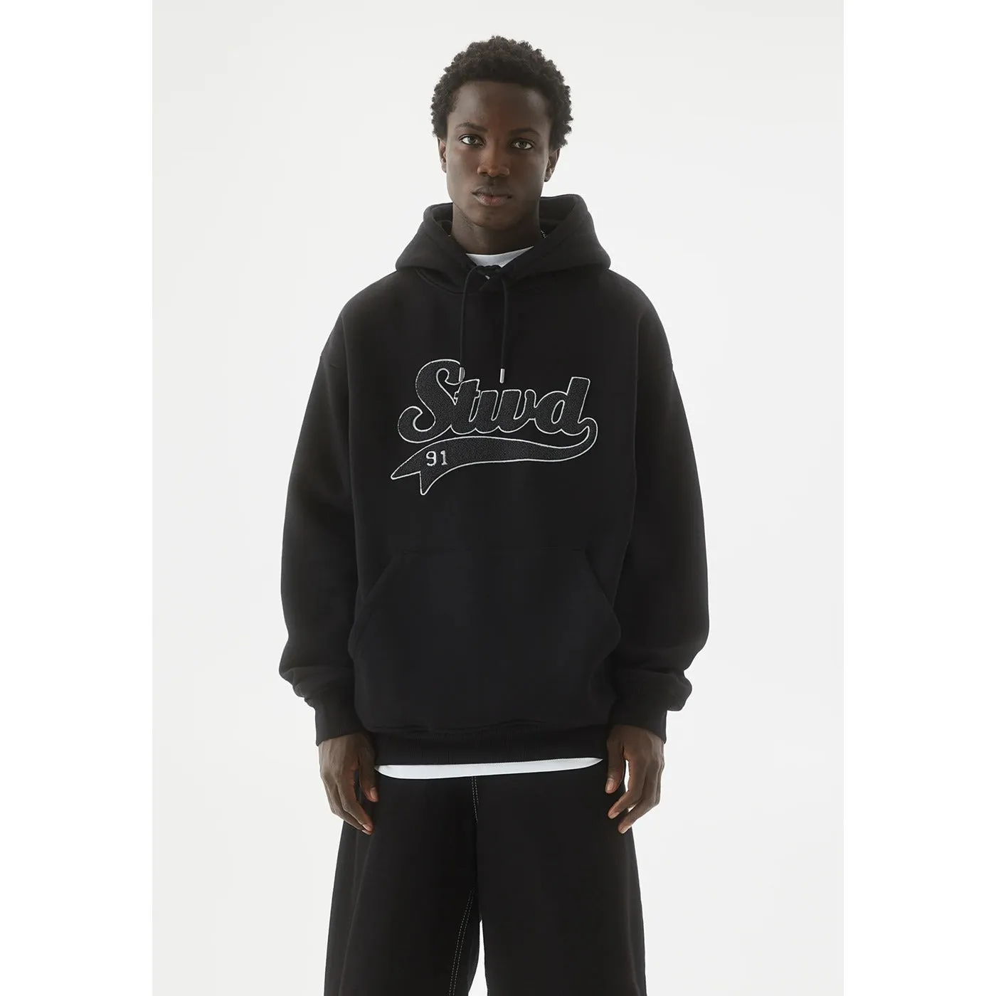 Black STWD Embroidered Hoodie