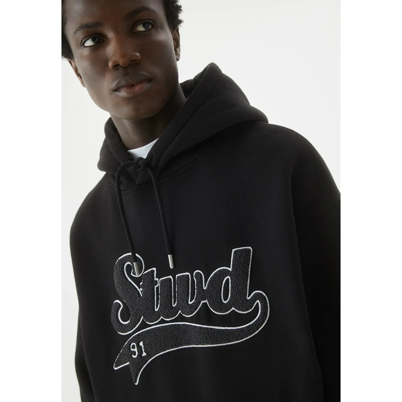 Black STWD Embroidered Hoodie