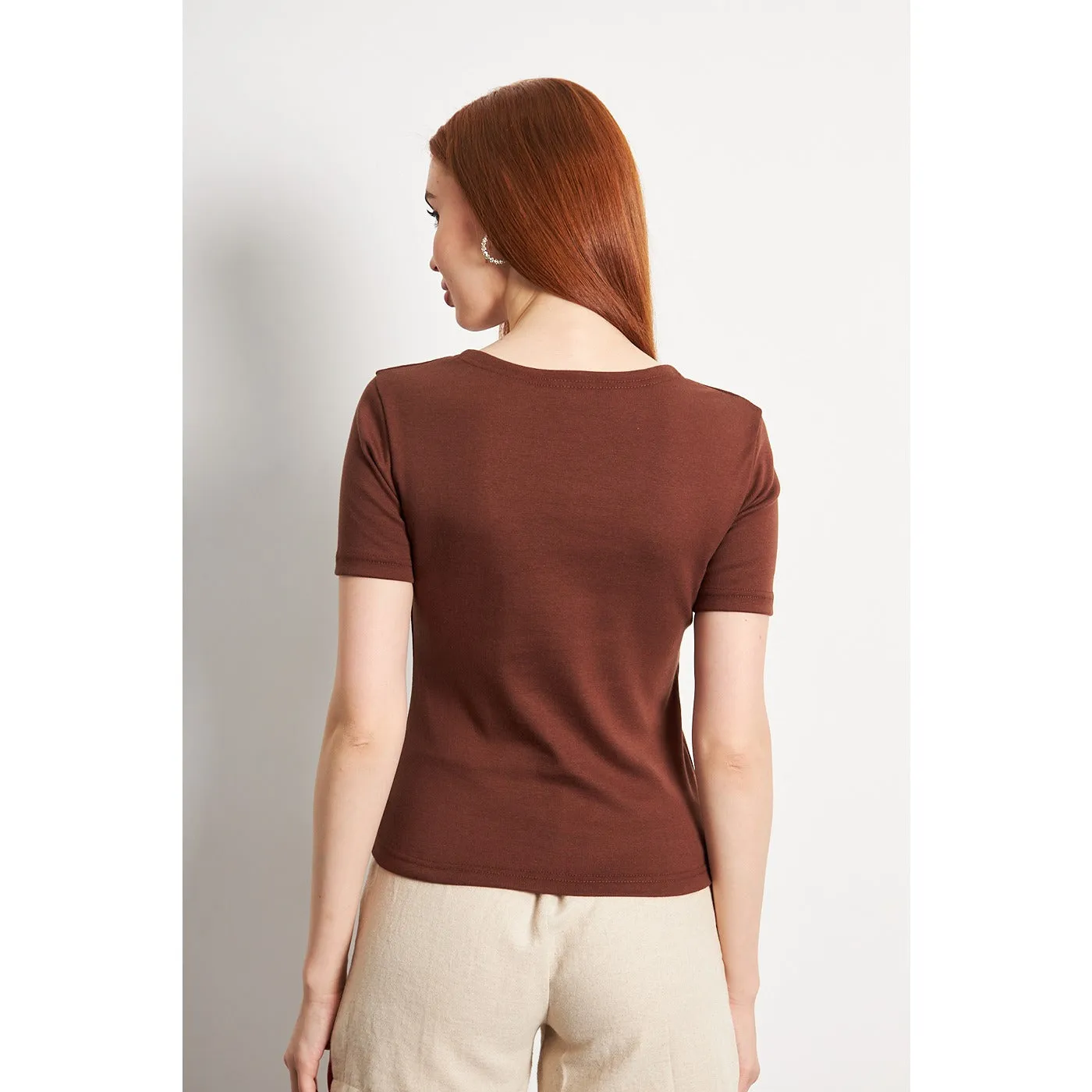 Brown Double Breasted Knit Top