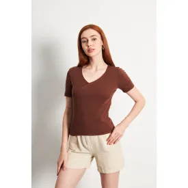 Brown Double Breasted Knit Top