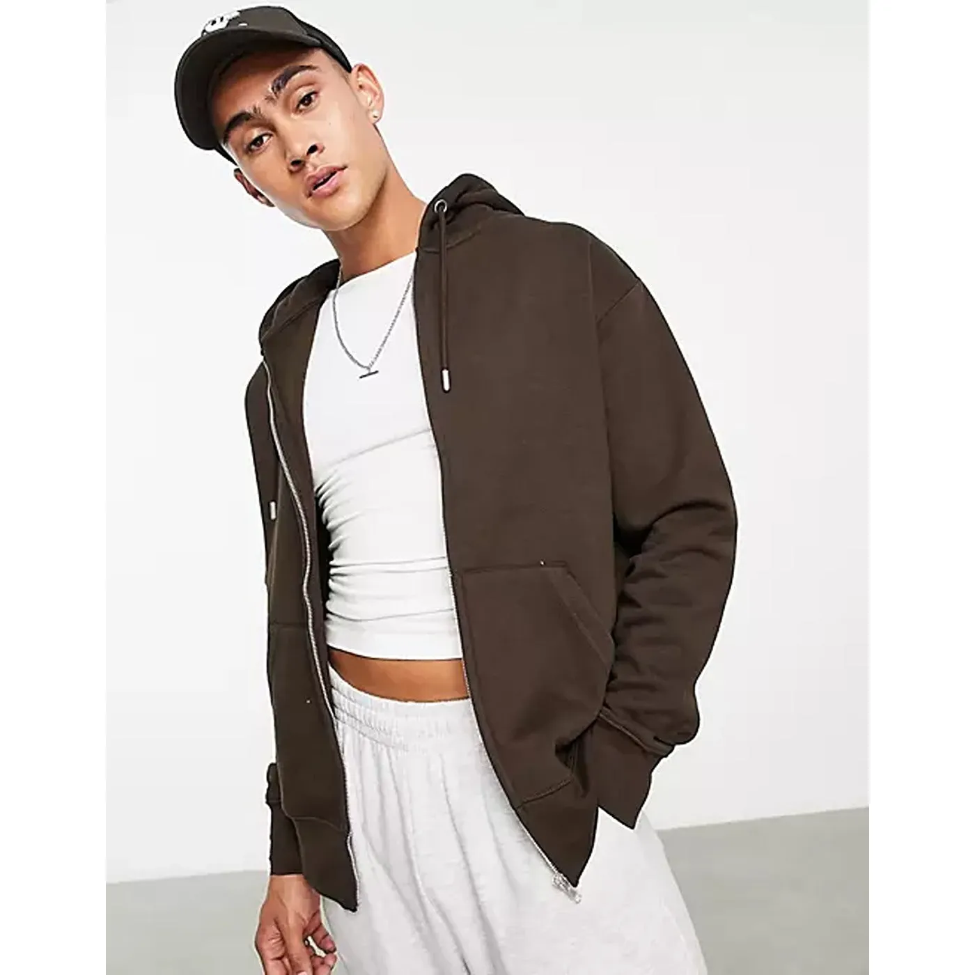 Brown Oversized Zipper Hoodie