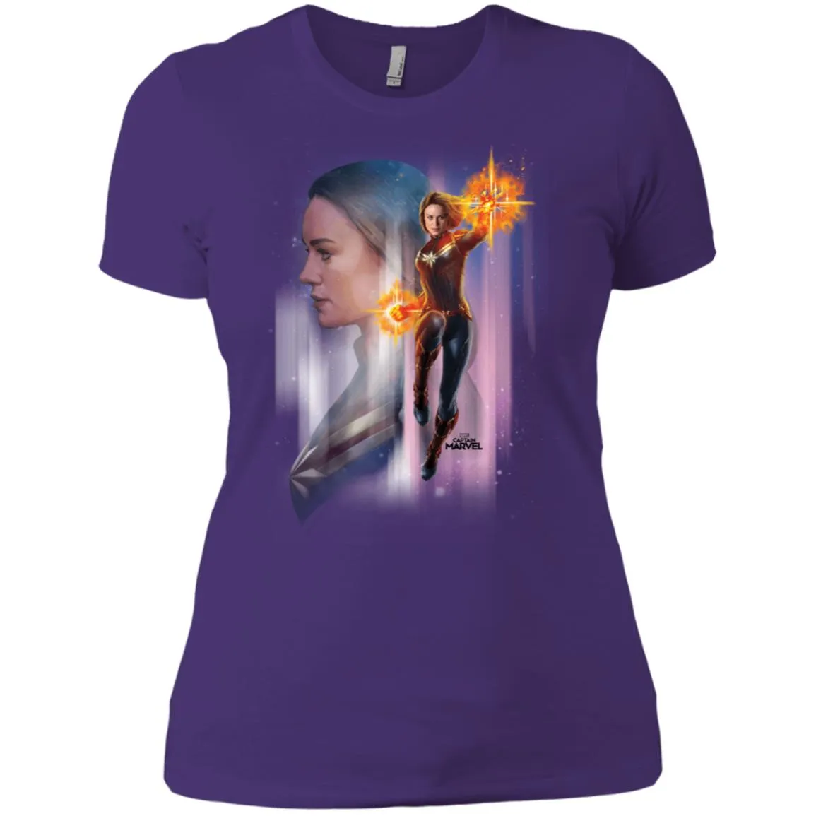 Captain Marvel Flying Space Portrait Women Cotton T-Shirt