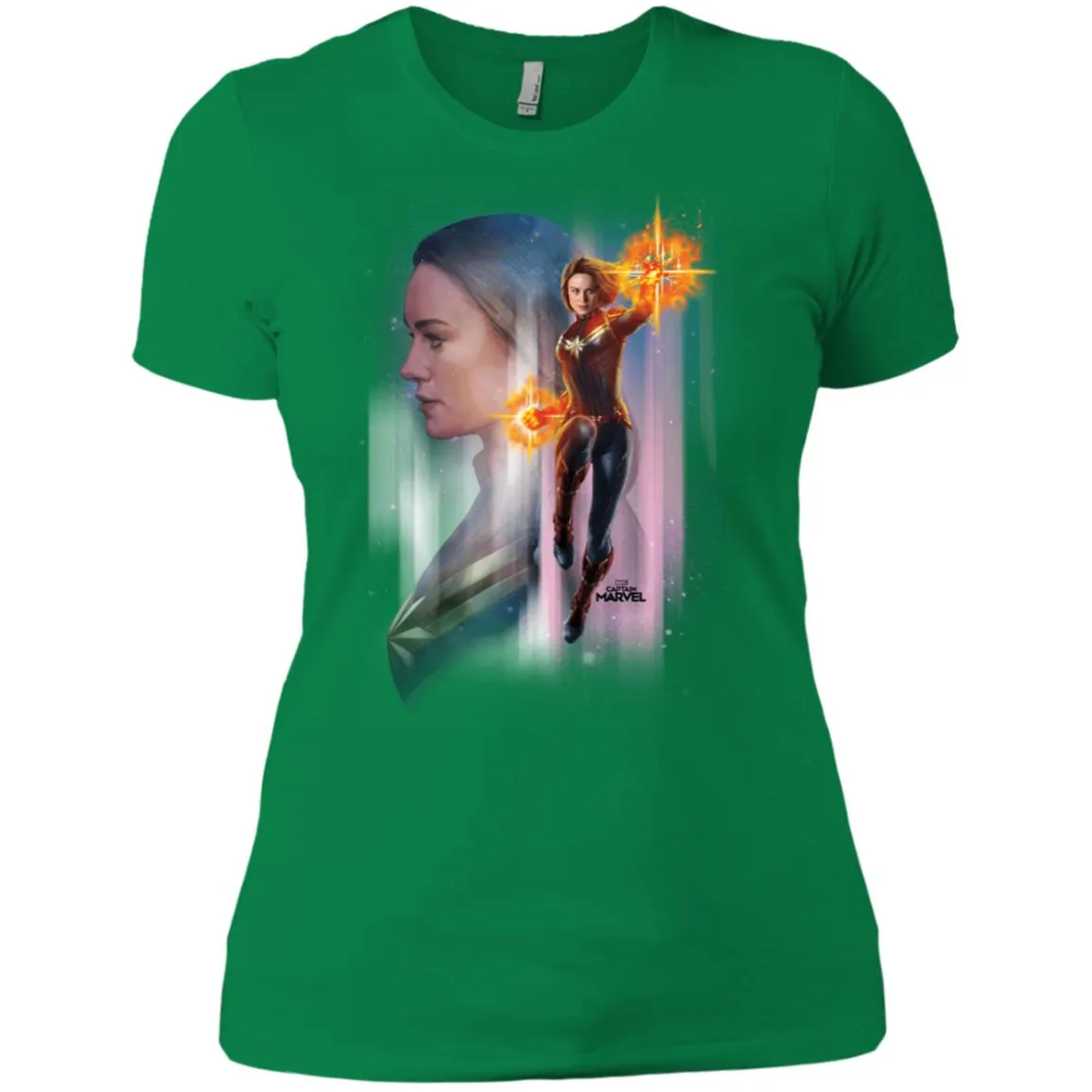 Captain Marvel Flying Space Portrait Women Cotton T-Shirt