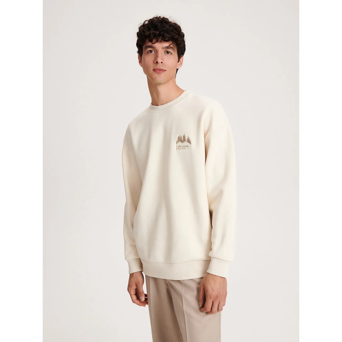 Cream Embroidery Detailing Sweatshirt