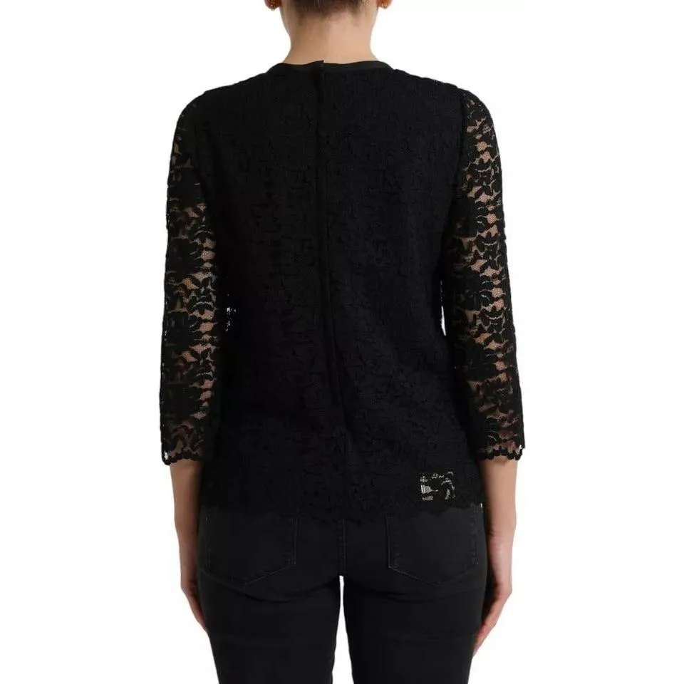 Dolce & Gabbana Black Floral Lace Blouse T-shirt Staff Top