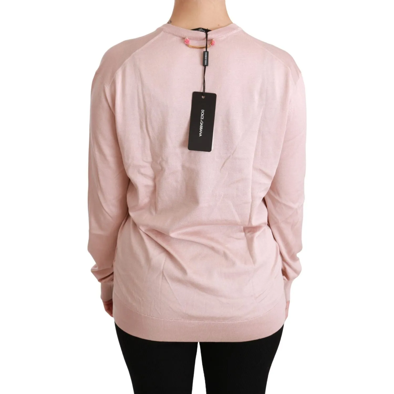 Dolce & Gabbana Pink Floral Silk V-Neck Sweater