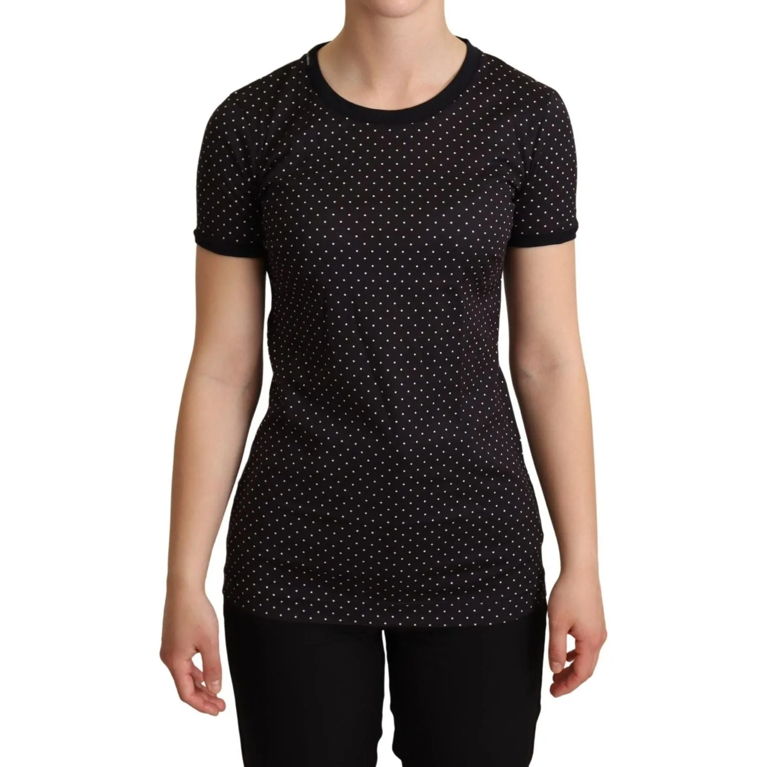 Dolce & Gabbana Polka Dotted Black Short Sleeve Crewneck Top