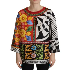 Dolce & Gabbana Silk Baroque Floral Round Neck Blouse