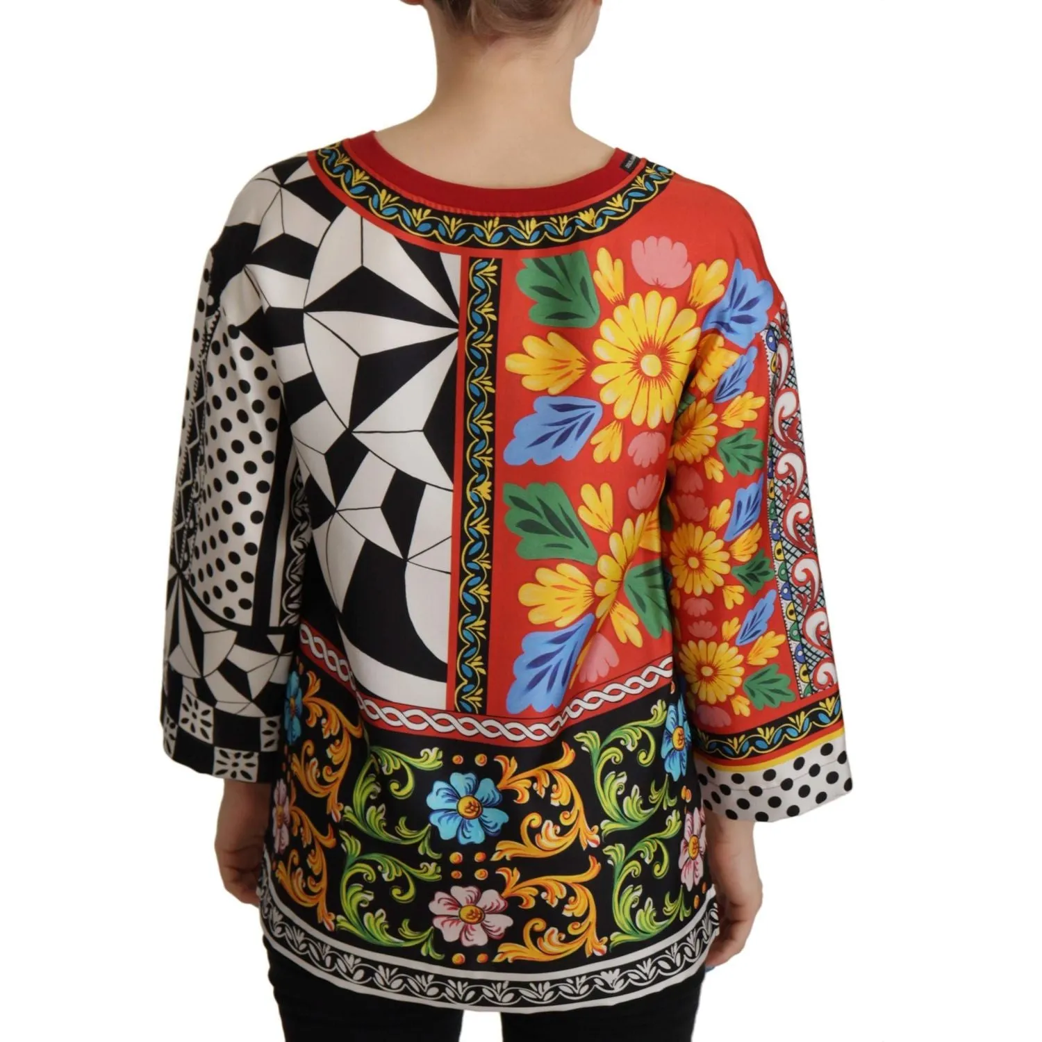 Dolce & Gabbana Silk Baroque Floral Round Neck Blouse