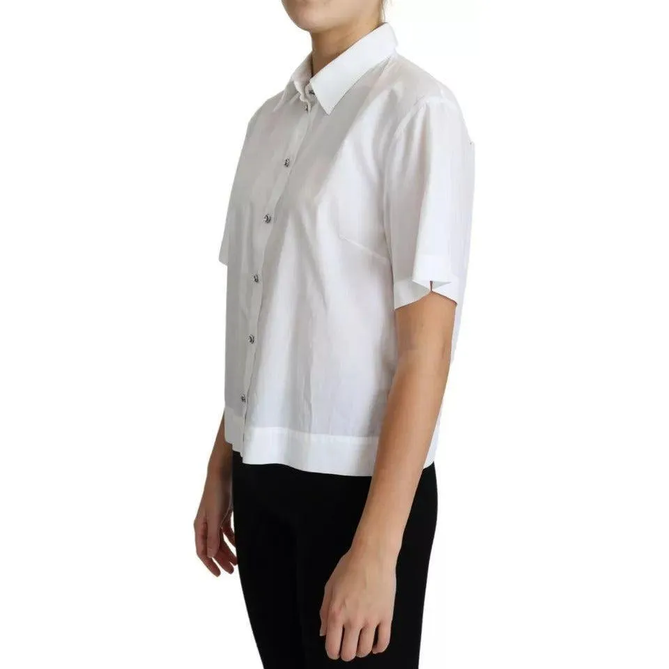 Dolce & Gabbana White Cotton Decorative Button Collared Top