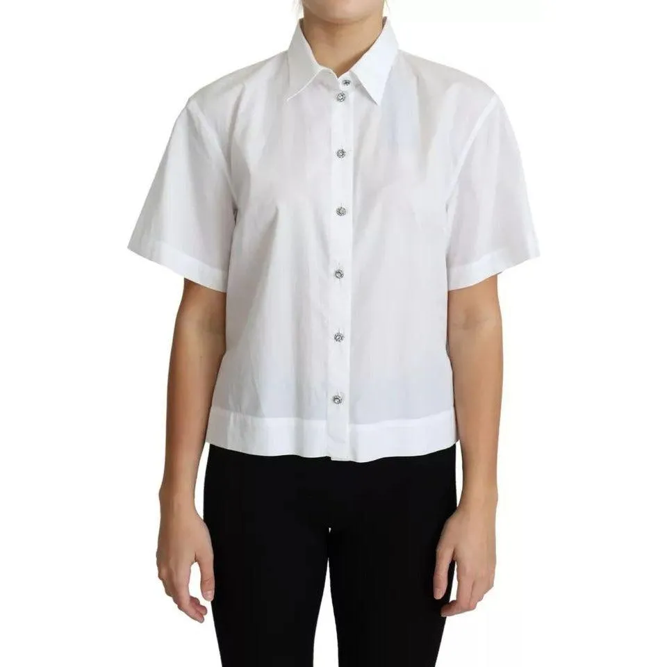 Dolce & Gabbana White Cotton Decorative Button Collared Top