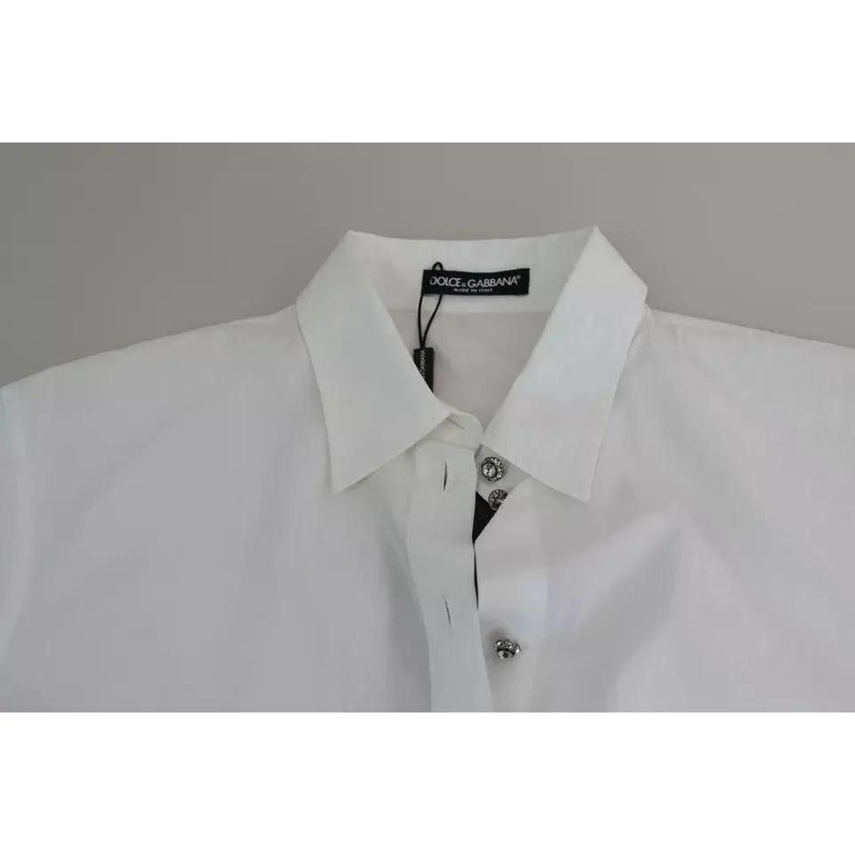 Dolce & Gabbana White Cotton Decorative Button Collared Top