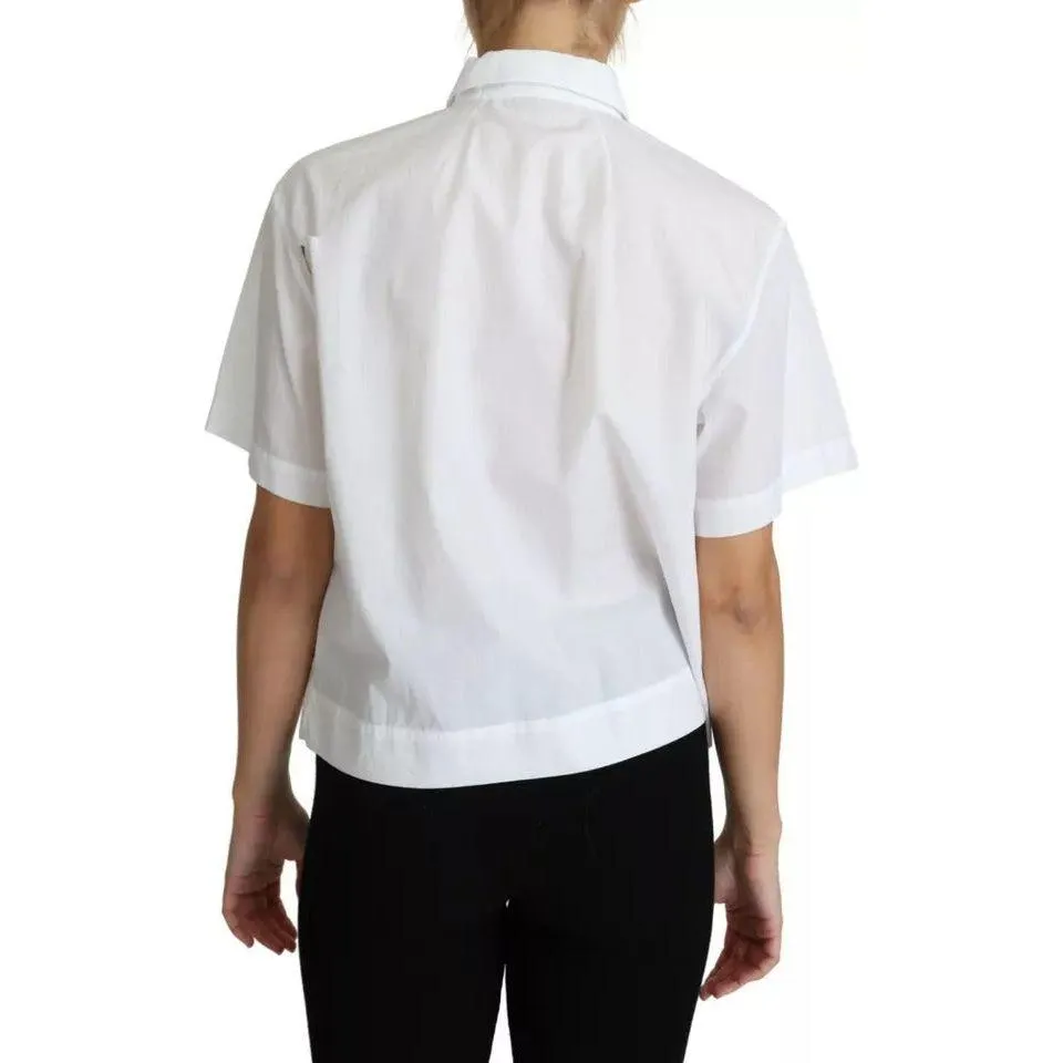 Dolce & Gabbana White Cotton Decorative Button Collared Top