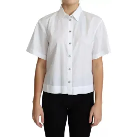 Dolce & Gabbana White Cotton Decorative Button Collared Top