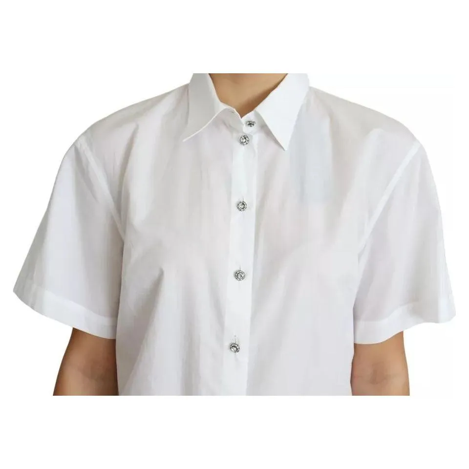 Dolce & Gabbana White Cotton Decorative Button Collared Top