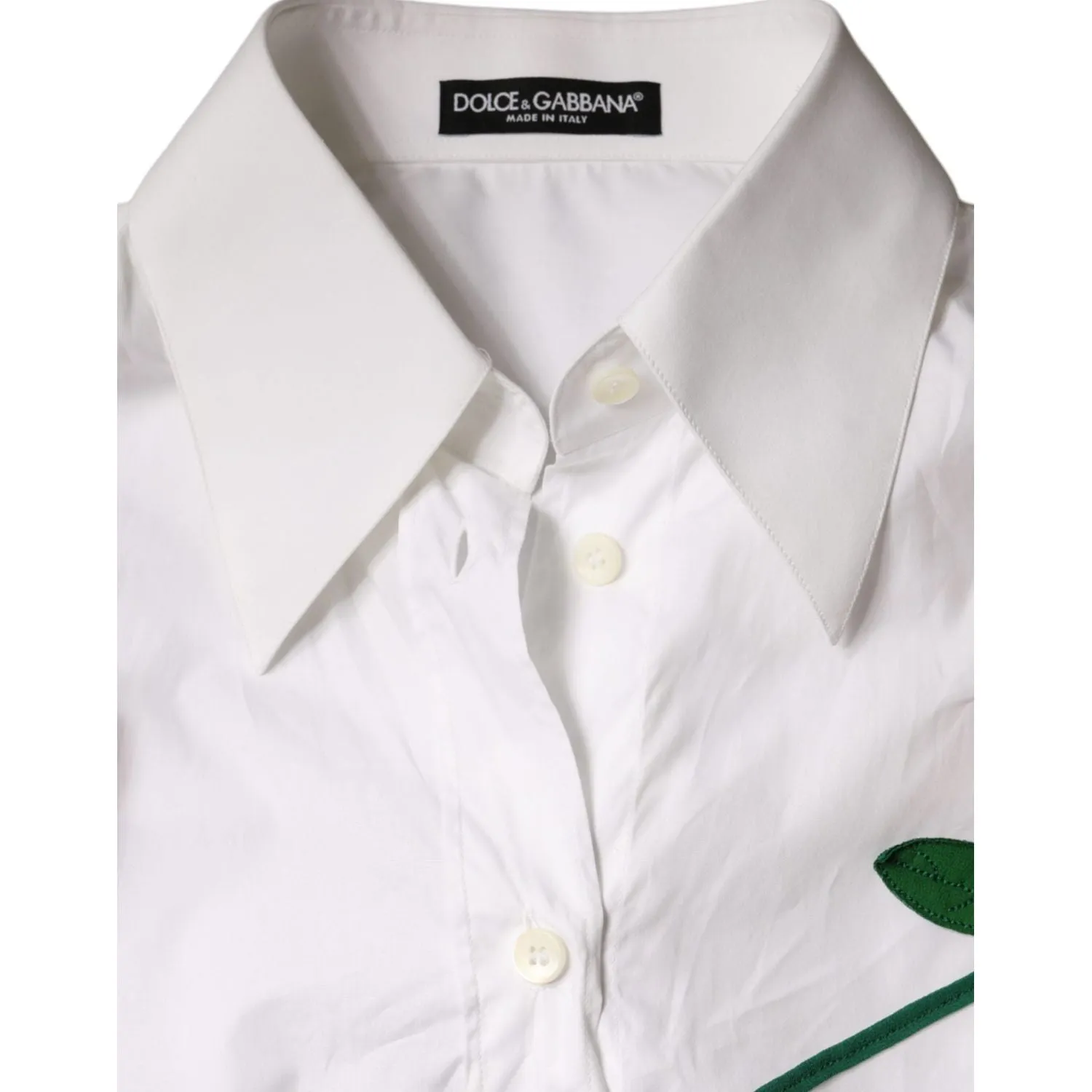 Dolce & Gabbana White Cotton Flower Applique Dress Shirt Top