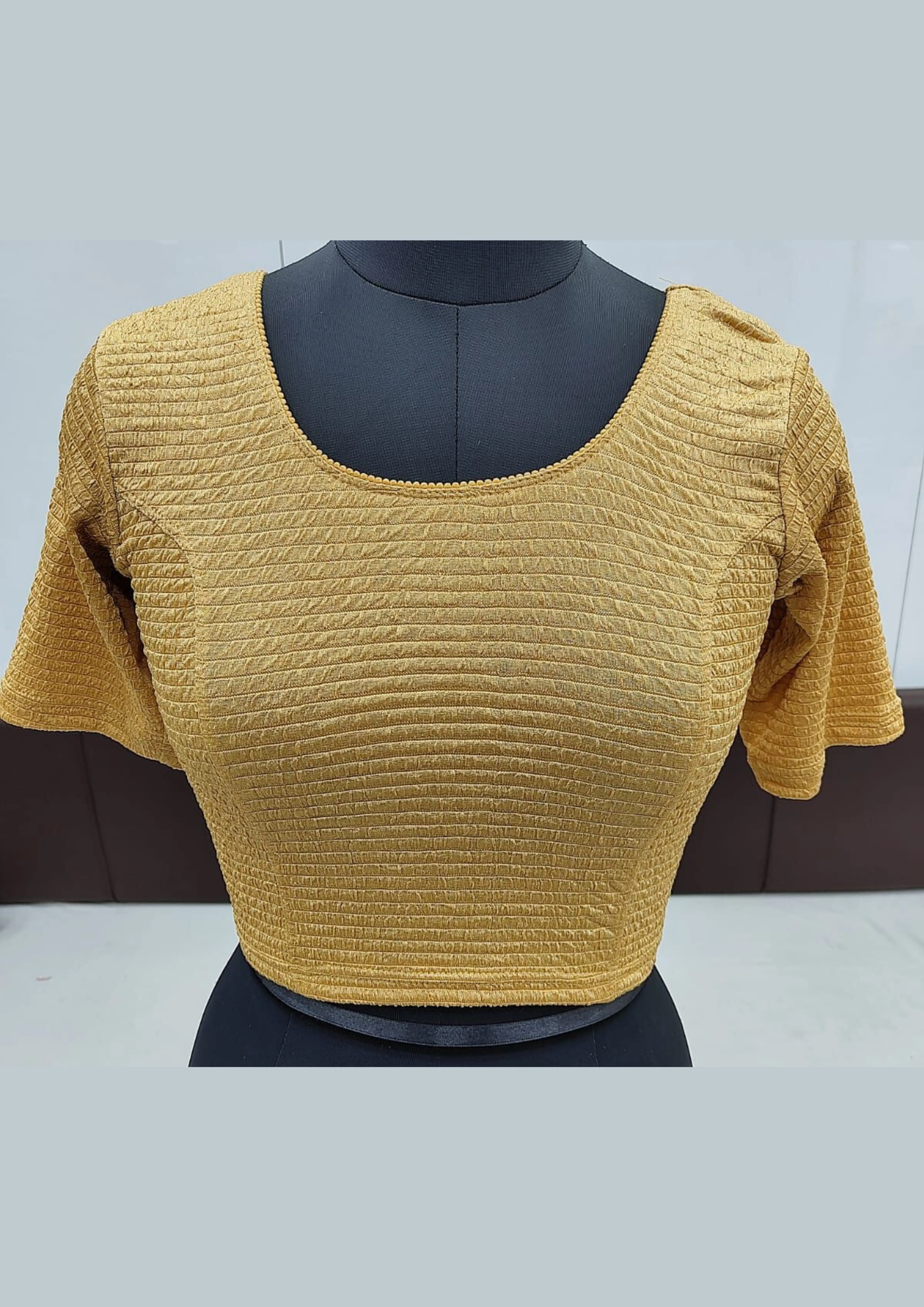 Elegant Gold Color Ready To Wear Stretchable Blouse For Women