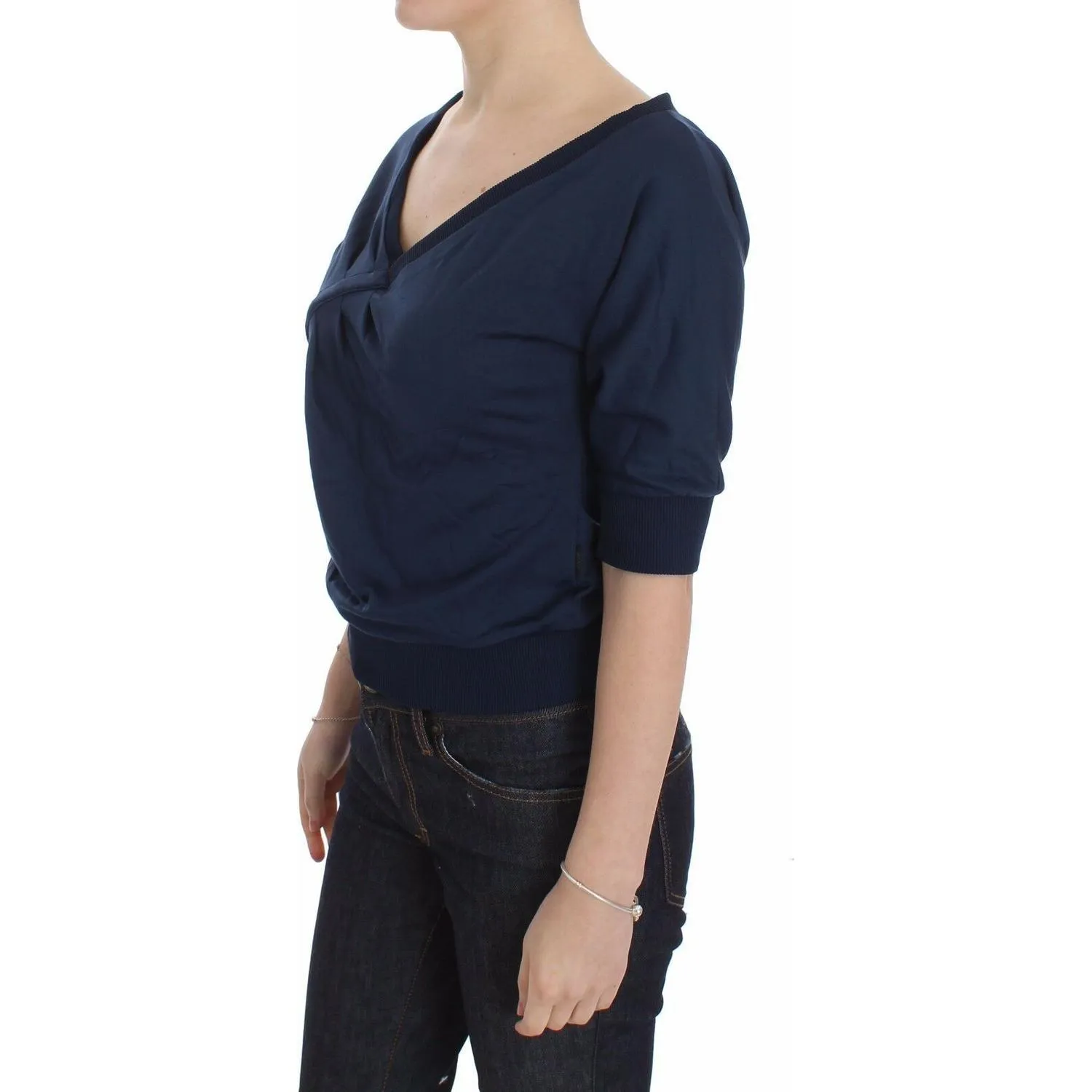 Exte Elegant Deep V-Neck Sweater in Blue