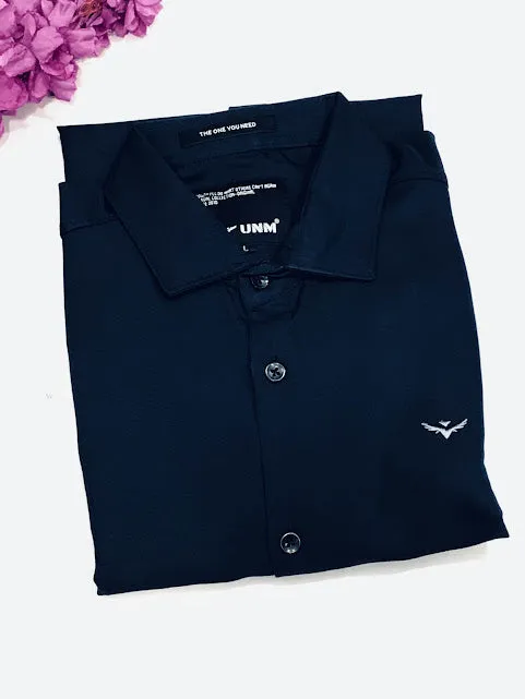 Heavenly Dark Blue Colored Full Sleeve Shining Silk Shirts For Men