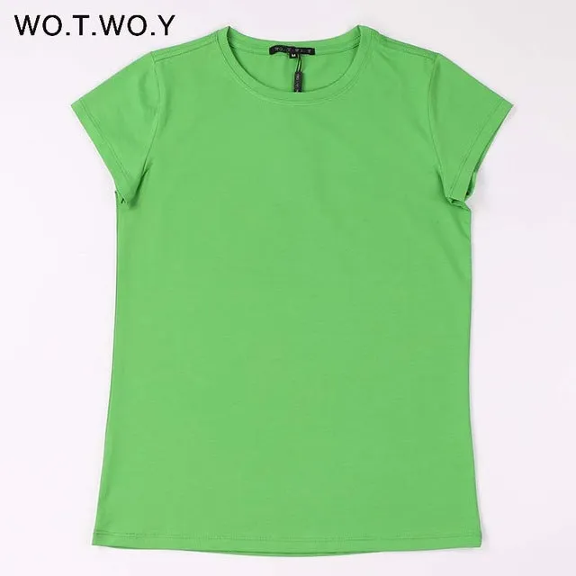 High Quality 18 Color S-3XL Plain T Shirt Women Cotton Elastic Basic T-shirts Female Casual Tops Short Sleeve T-shirt Women 002