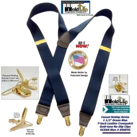 HoldUp Brand Dark Ocean Blue Y-back Casual Series Suspender with Gold-tone no-slip Clips