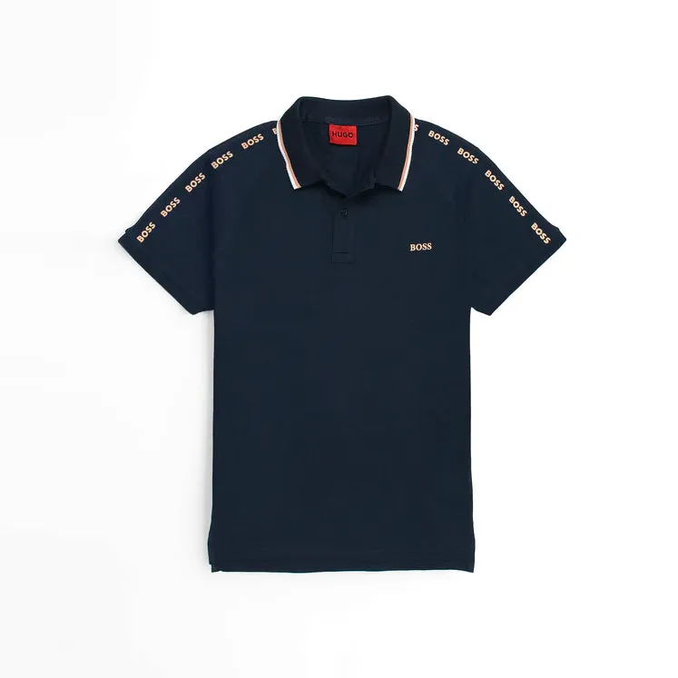 HU - Men 'Dark Navy' Boss Later Slide Contrast Trim Printed Polo HU904