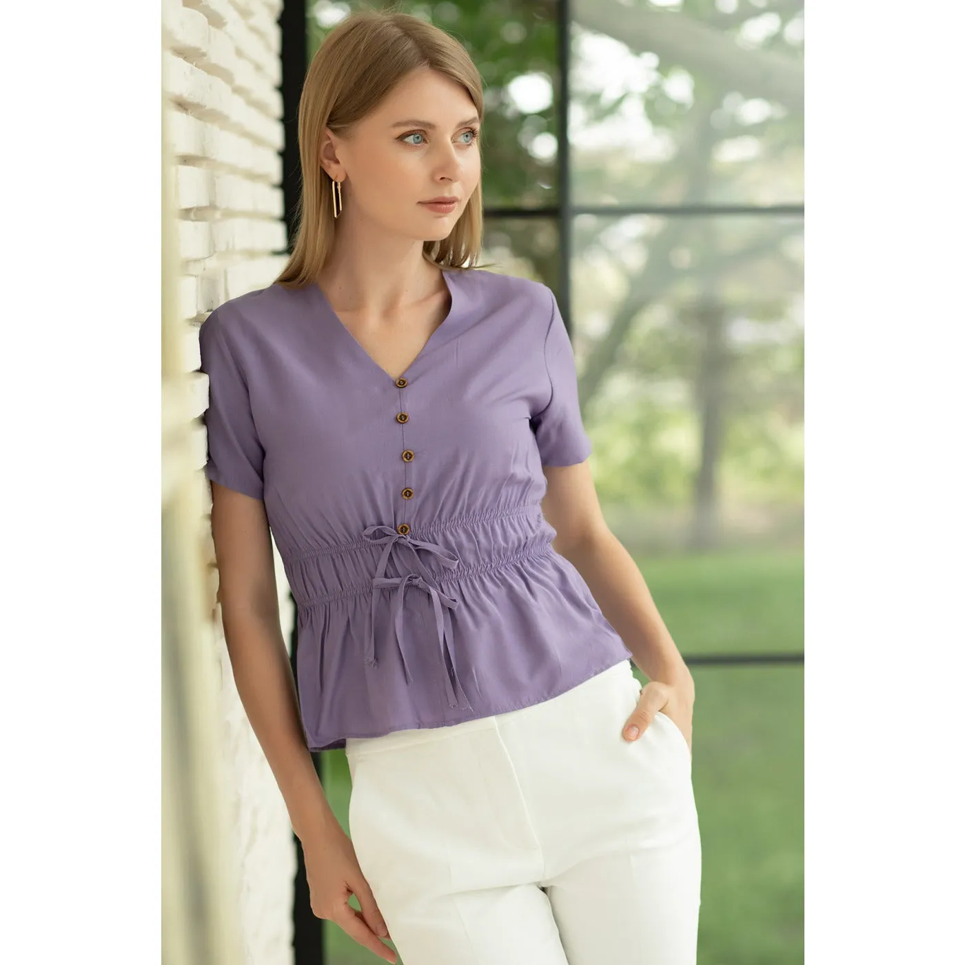 Lilac Waist Pleated Top