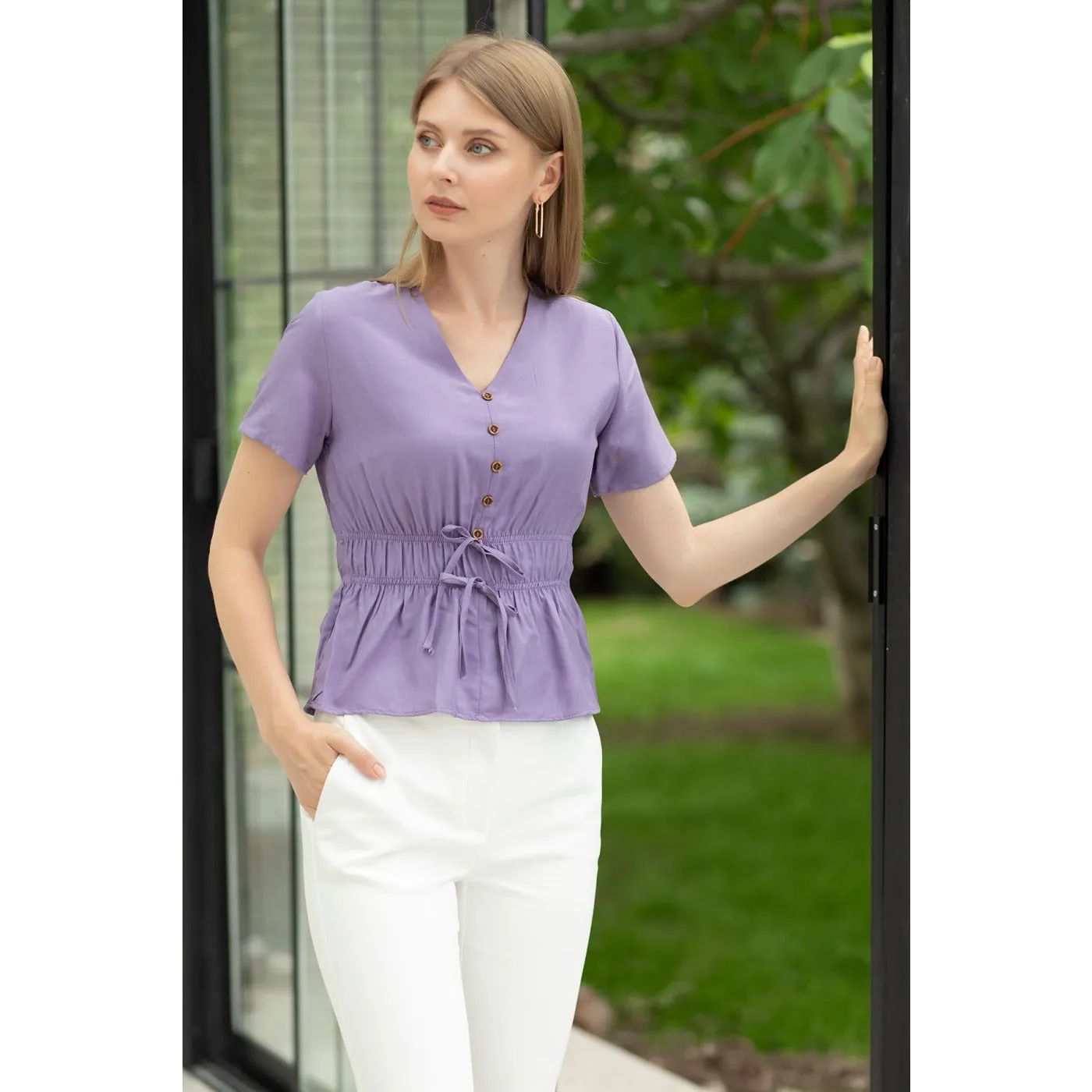 Lilac Waist Pleated Top