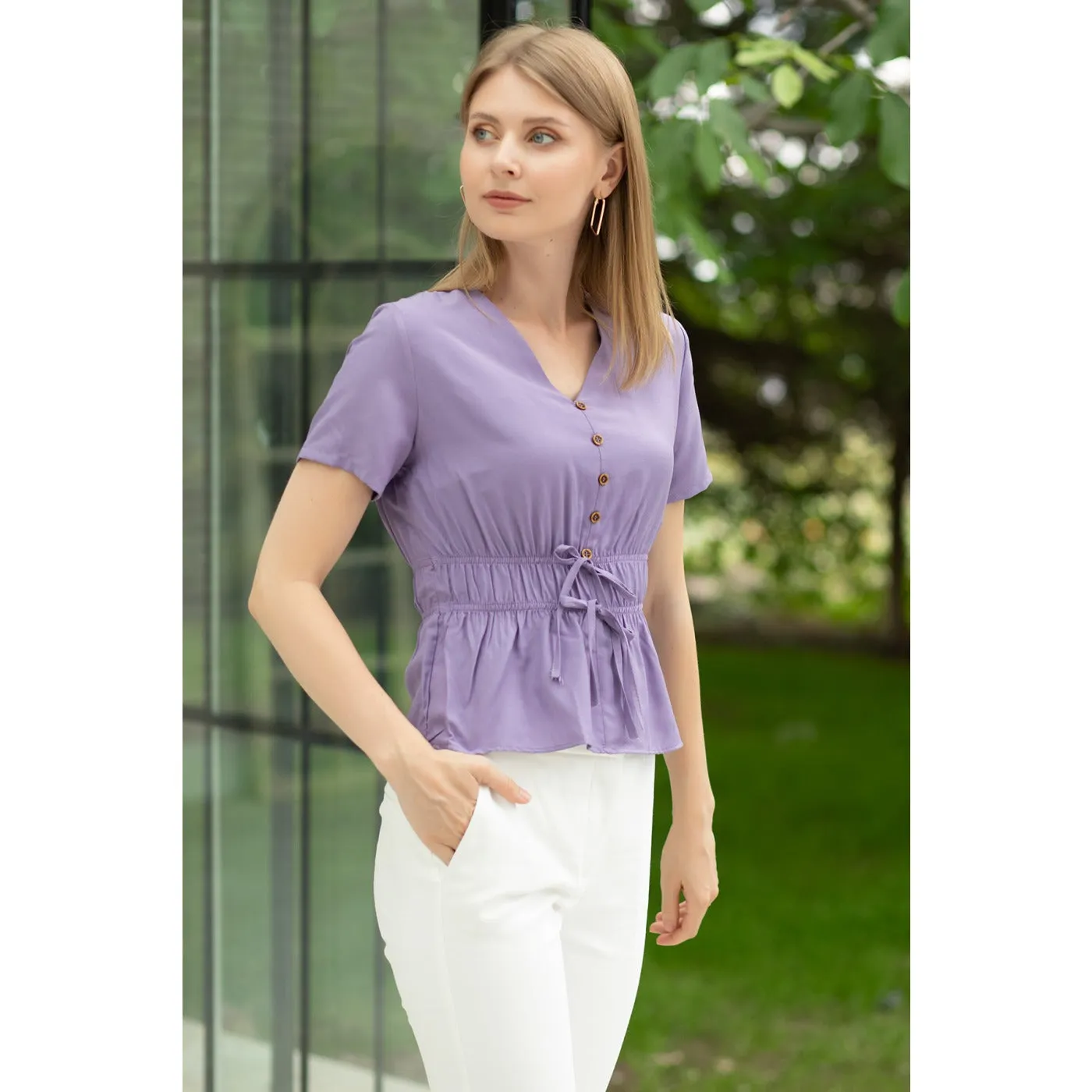 Lilac Waist Pleated Top