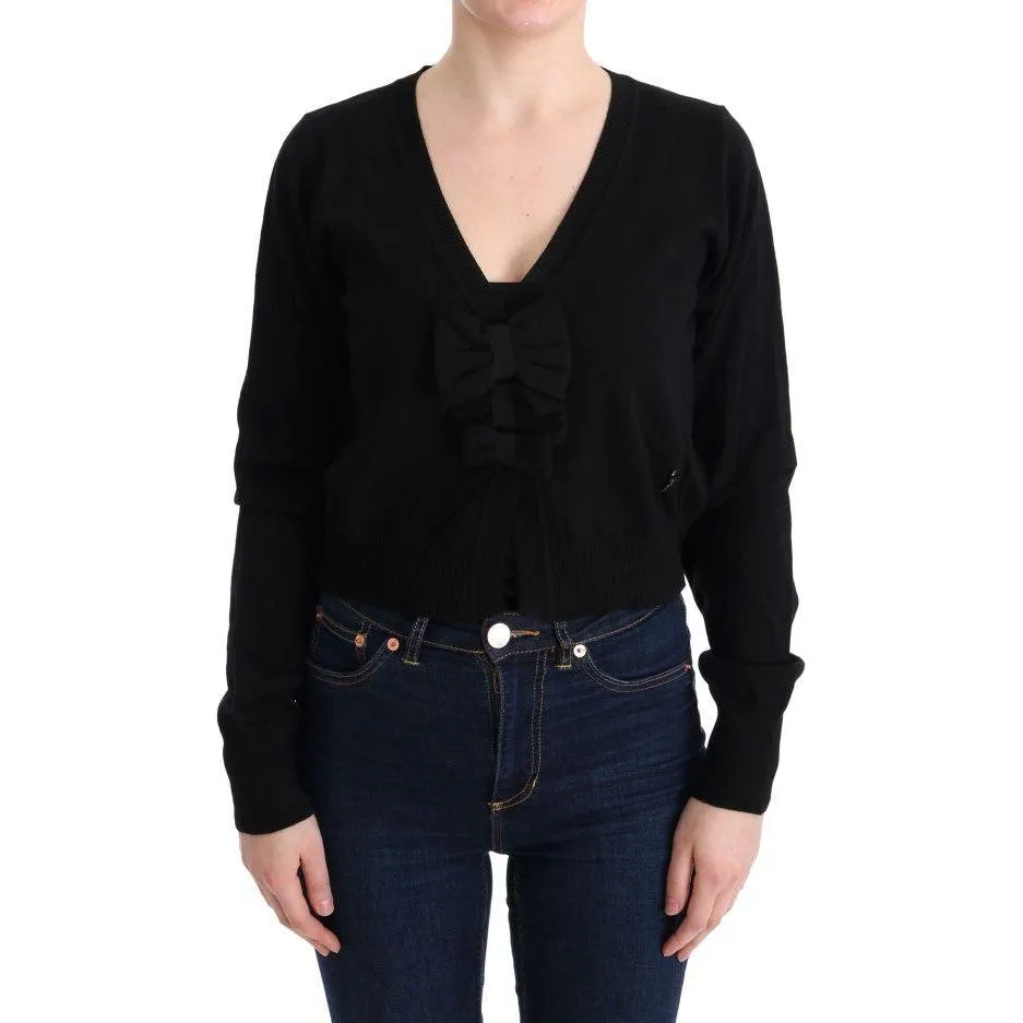 MARGHI LO' Elegant Black Wool Cardigan Sweater