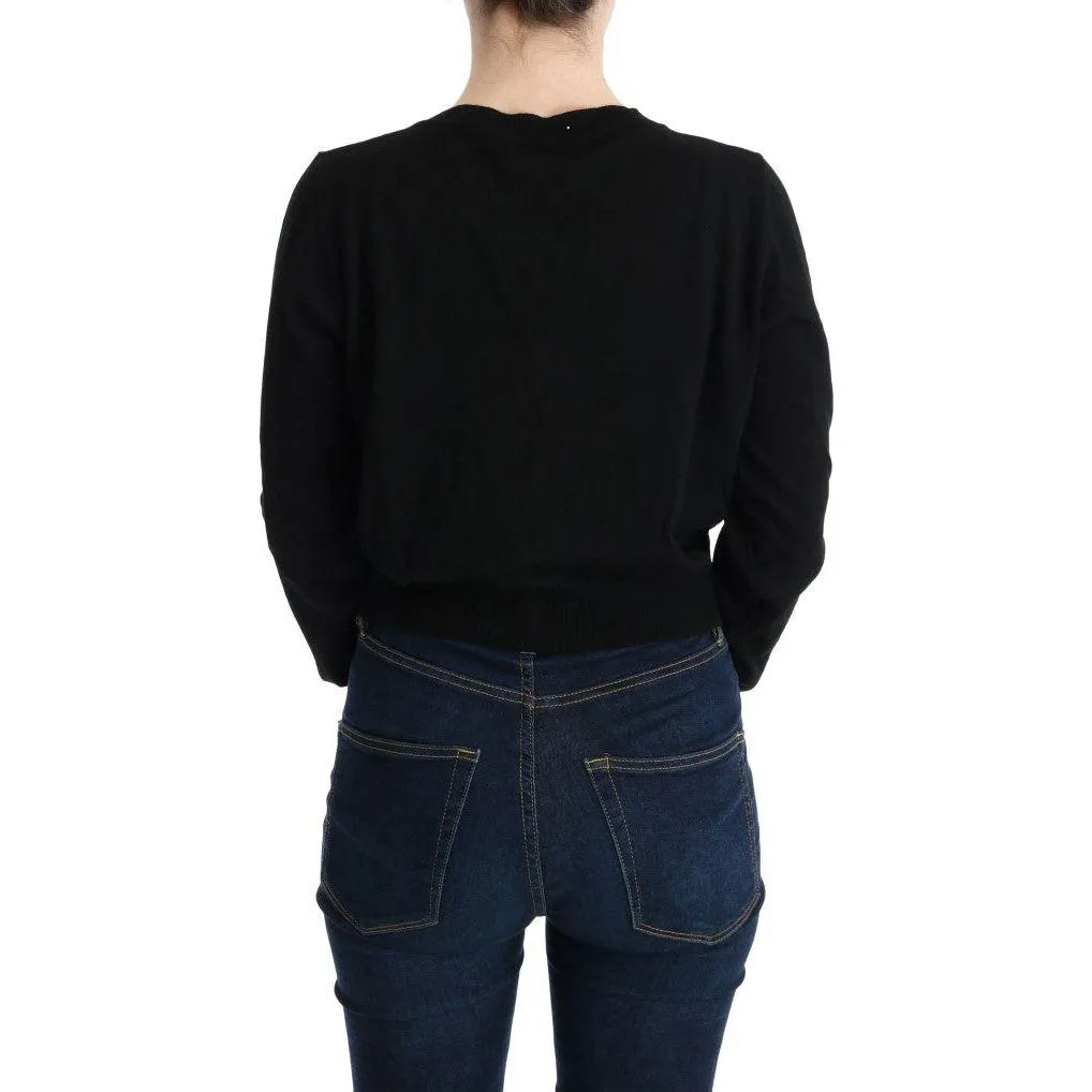 MARGHI LO' Elegant Black Wool Cardigan Sweater