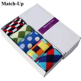 Match-Up Free Shipping combed cotton brand men socks,colorful dress socks (5 pairs / lot )  no gift box