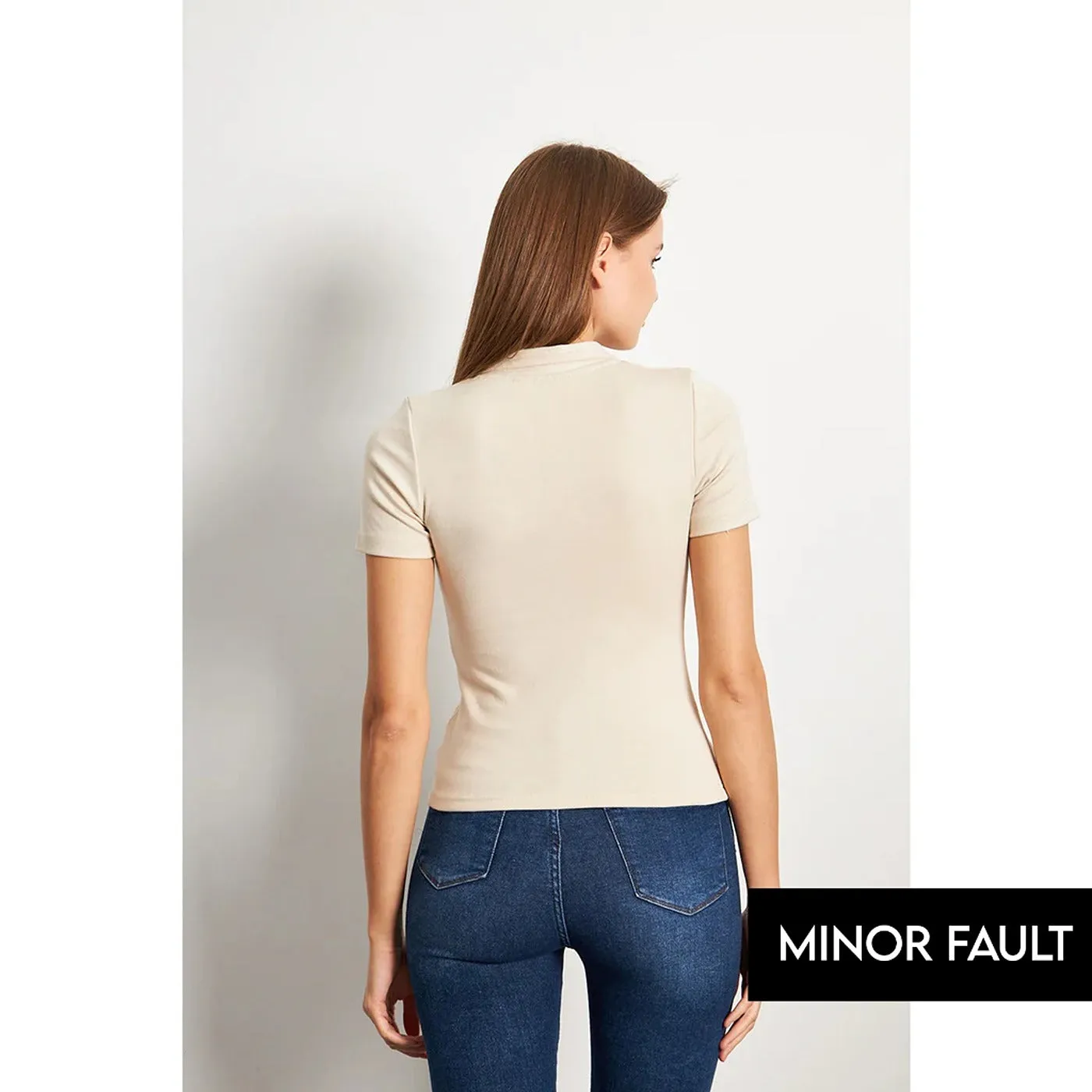 (Minor Fault) Beige Button Down Collar Top