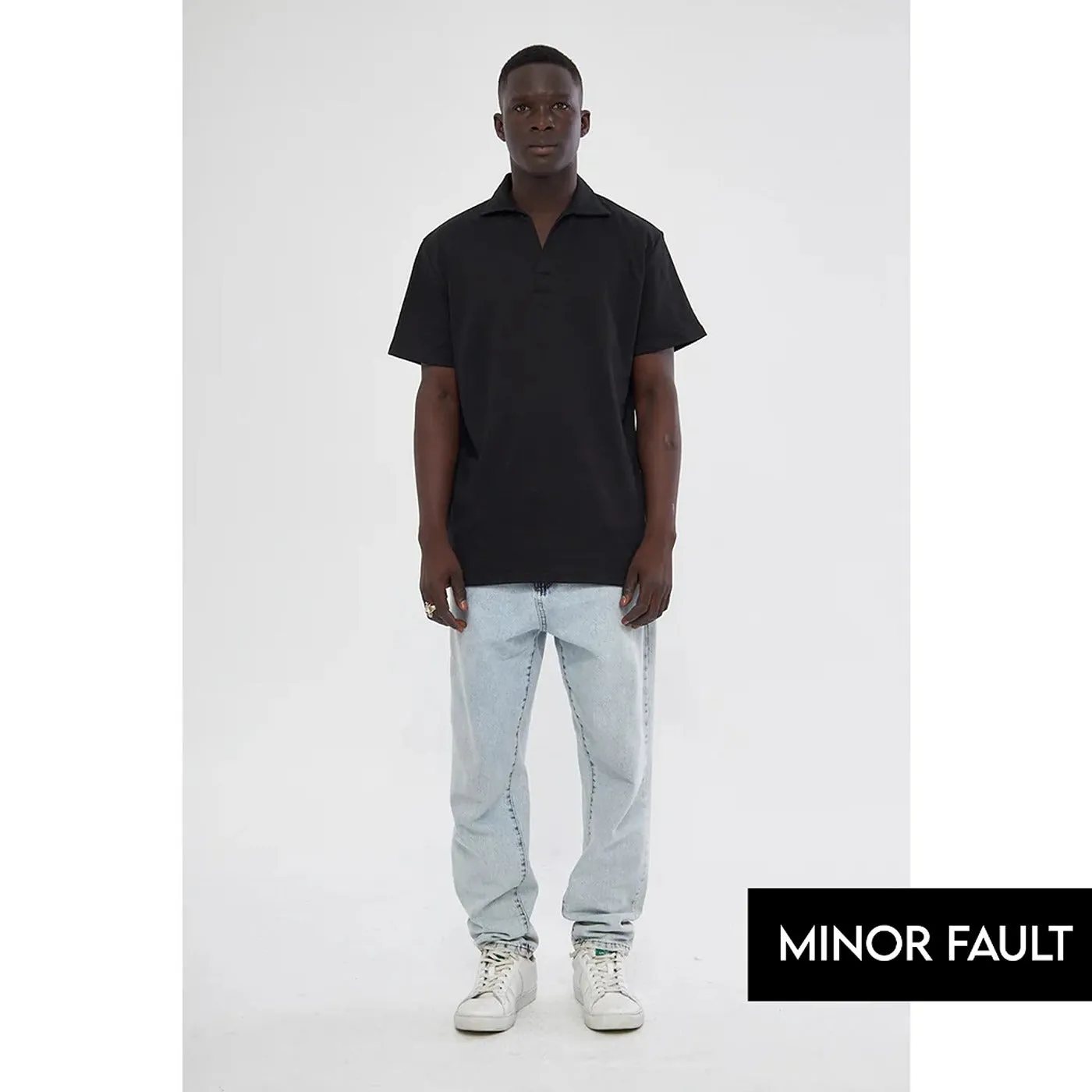 (Minor Fault) Black Waffle Textured Polo